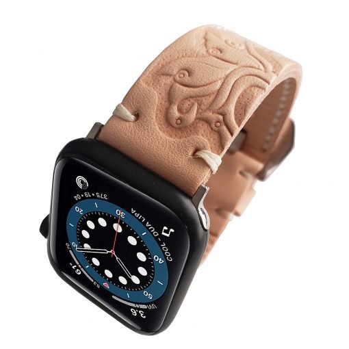 Carved Natural Leather Watch Band Strap Replacement Tooled Band Compatible with Apple & Samsung Watch Series